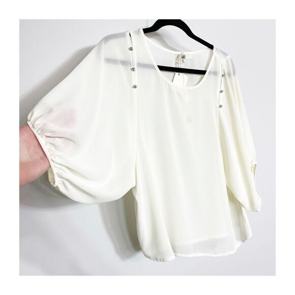 Ya Chiffon Sheer White Gemstone Embellished Top Blouse Ladies Medium New - Picture 5 of 7